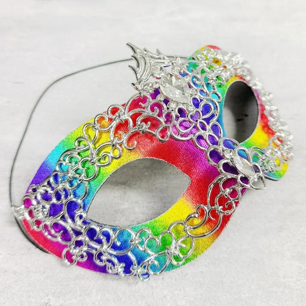 2 in 1 rainbow mask, Masquerade party wedding, silver rainbow mask, Party mask